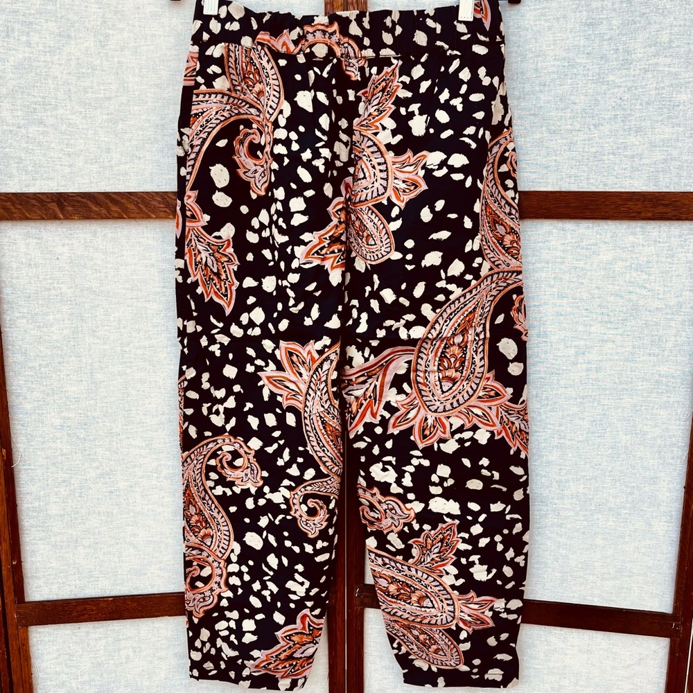 Who What Wear Boho Paisley Print High-Rise Elastic Waist Cropped Pants NWOT - S